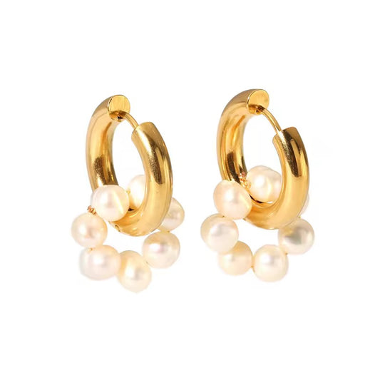 Pearl Gold Hoops